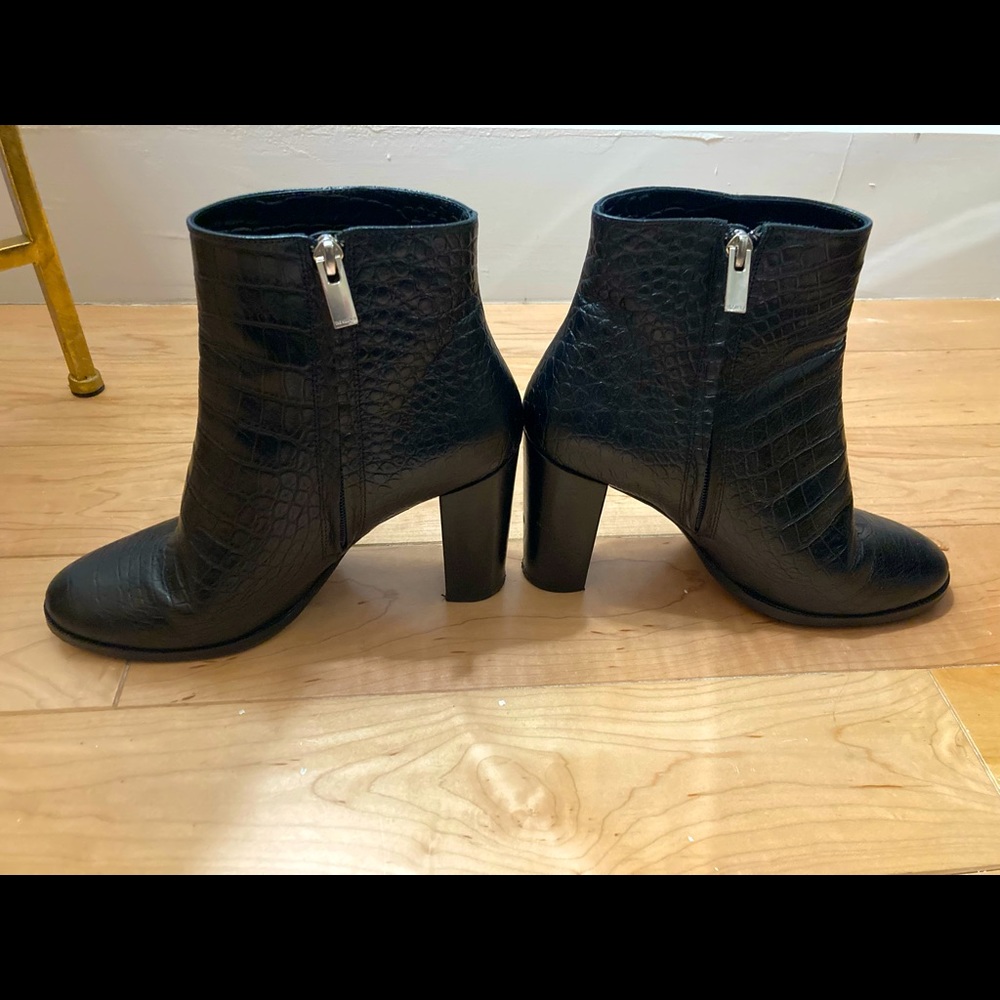 The Kooples Heeled Croc-Effect Black Leather Ankle Boots